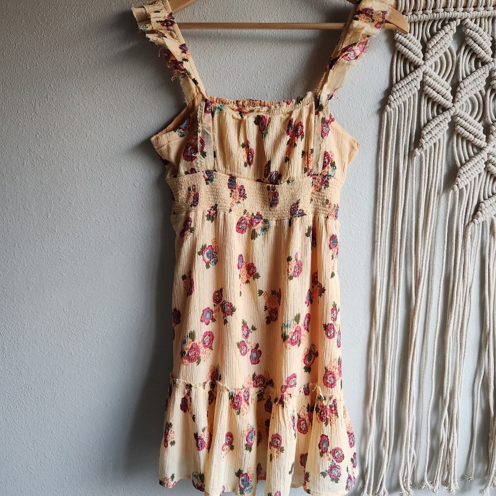 Urban Outfitters Cream Floral Mini Dress with Pink and Green Accents